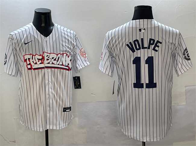 Men%27s New York Yankees #11 Anthony Volpe White Bronx Graffiti Vapor Limited Stitched Jersey